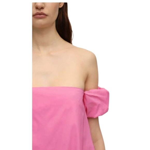 Staud Off the Shoulder Nylon Dress in Bubble Gum Bright Pink SZ 6 - Picture 4 of 11